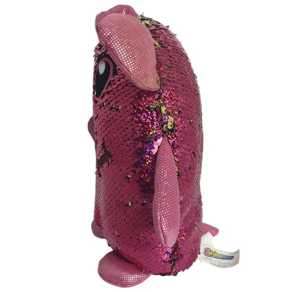 Shimmeez Polly Pig Pink Sequin Plush Flip Sequin Gold Toy 9.5" Tall Sparkling - Picture 4 of 8